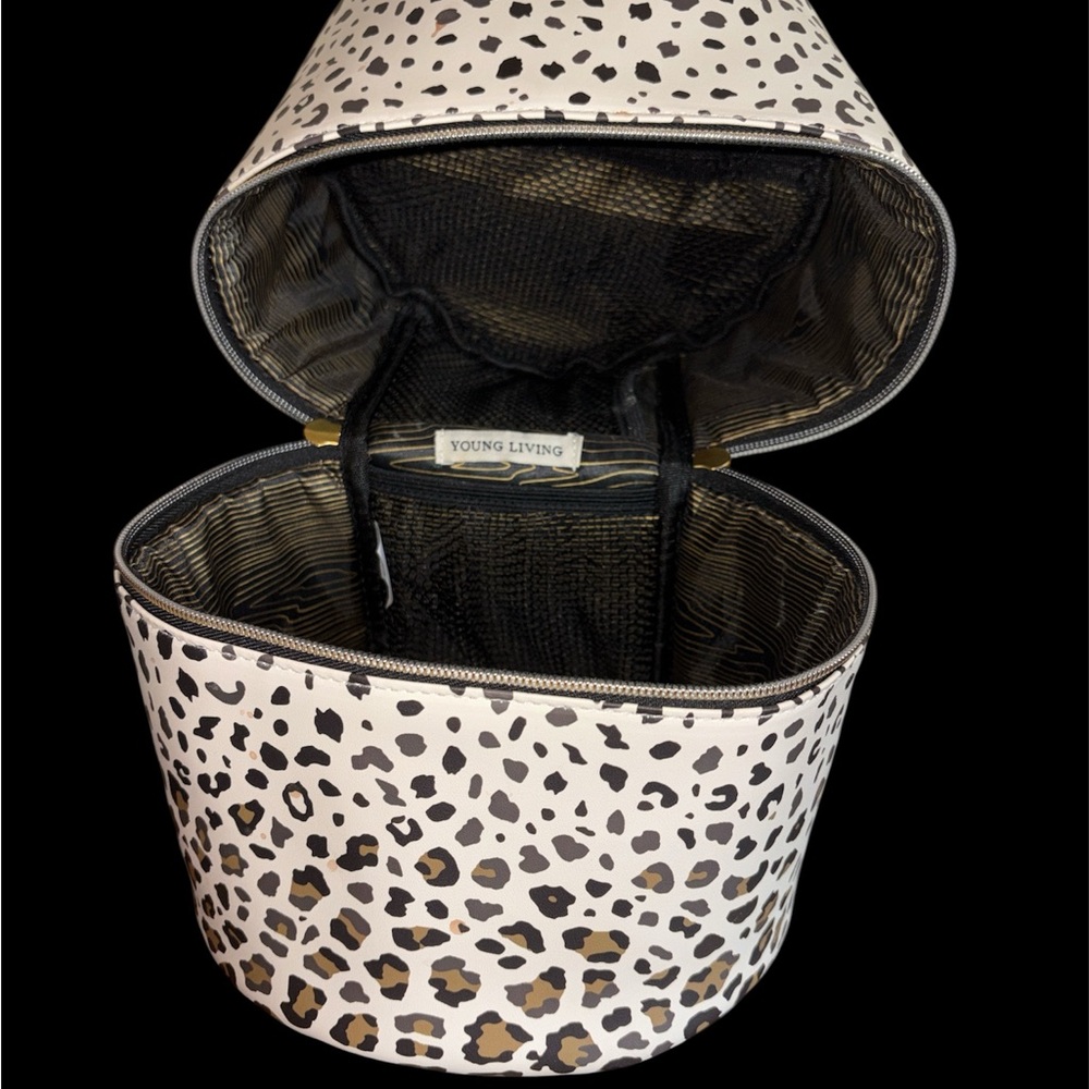 Leopard Print Cylinder Cosmetic Bag - White and Black and gold - Picture 3 of 5